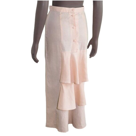 Jessica McClintock Dresses & Skirts - Jessica McClintock Linen Maxi Skirt Tiered Ruffle Button Front Blush Size 6
